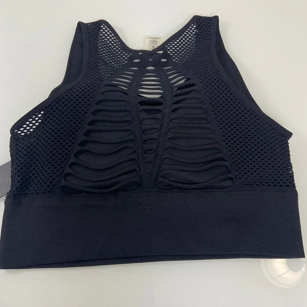 Mono B Black Mesh Cutout Racerback Sports‎ Bra Size 1XL Activewear Workout Top